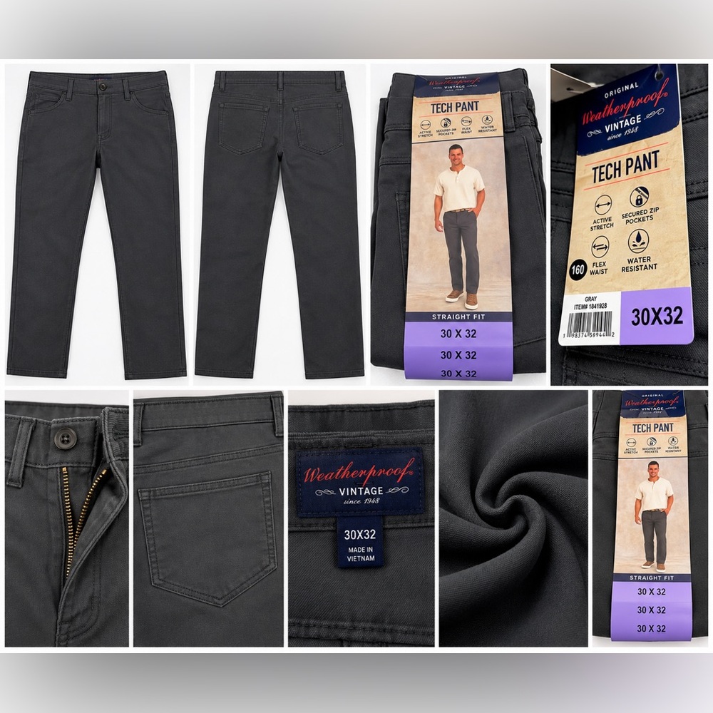 Weatherproof Men’s Tech Pant Straight Fit - Gray 30 x 32